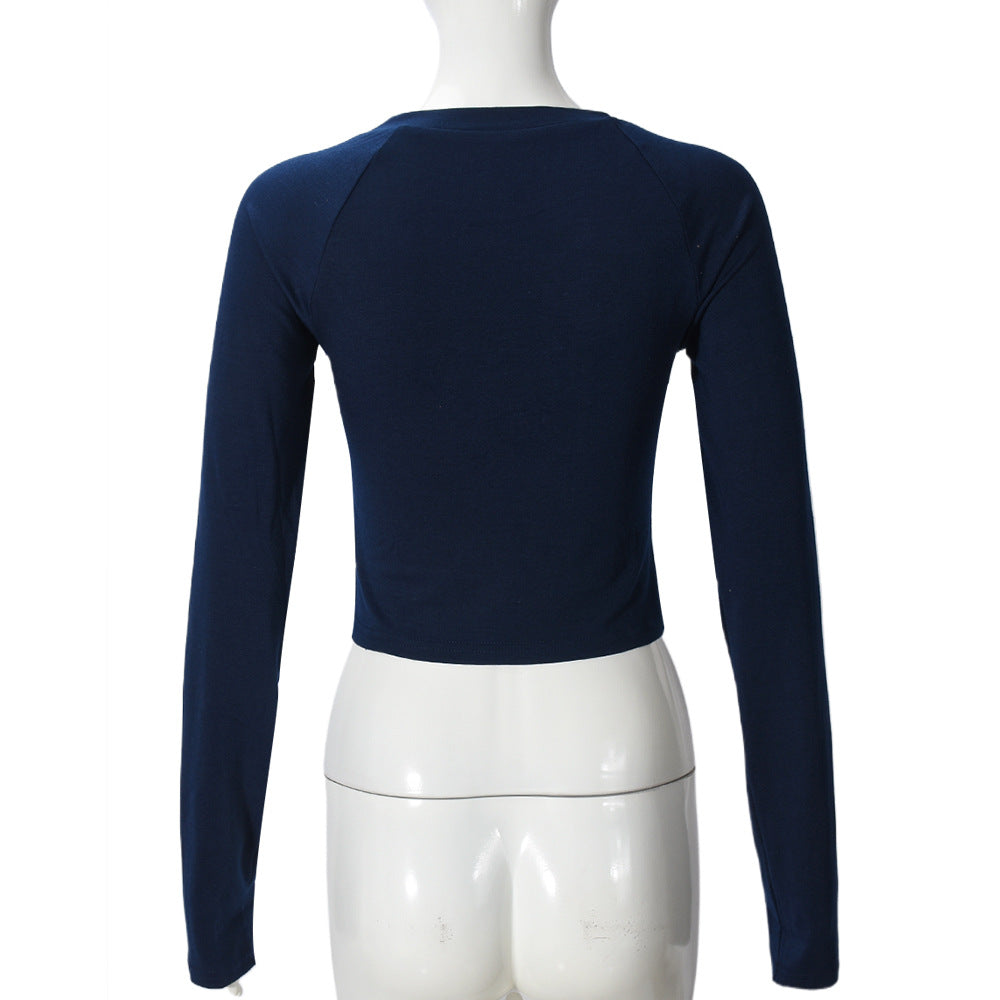 LADIES LONG SLEEVE CROPPED T-SHIRT BLACK / NAVY / YELLOW-GREEN (SIZE S - L)