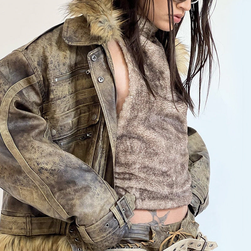 LADIES FUR VEST TOP CAMEL (SIZE S - L)