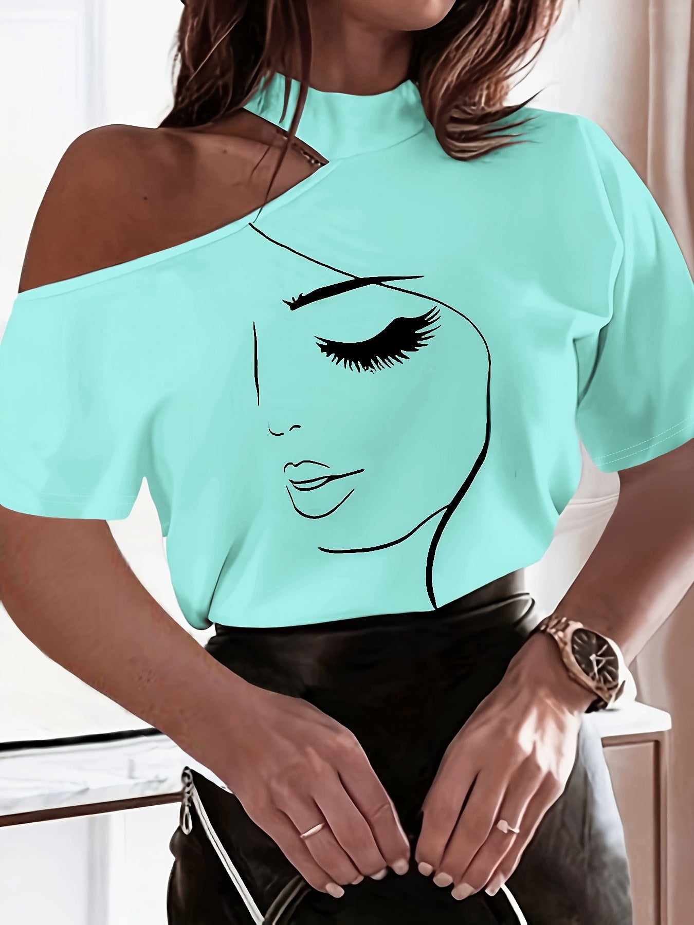 LADIES CUT OUT SHOULDER TOP TURQUOISE BLUE (SIZE S - 2XL)
