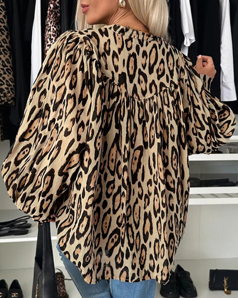 LADIES LONG SLEEVE SHIRT LEOPARD (SIZE S - XL)