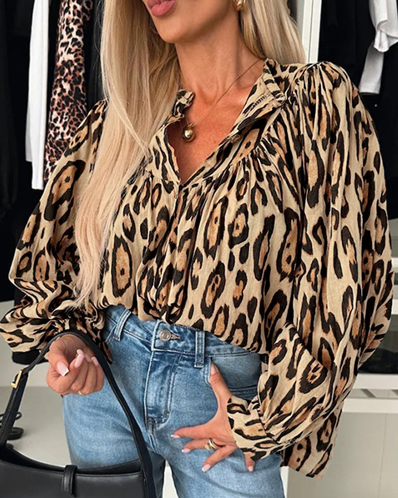 LADIES LONG SLEEVE SHIRT LEOPARD (SIZE S - XL)