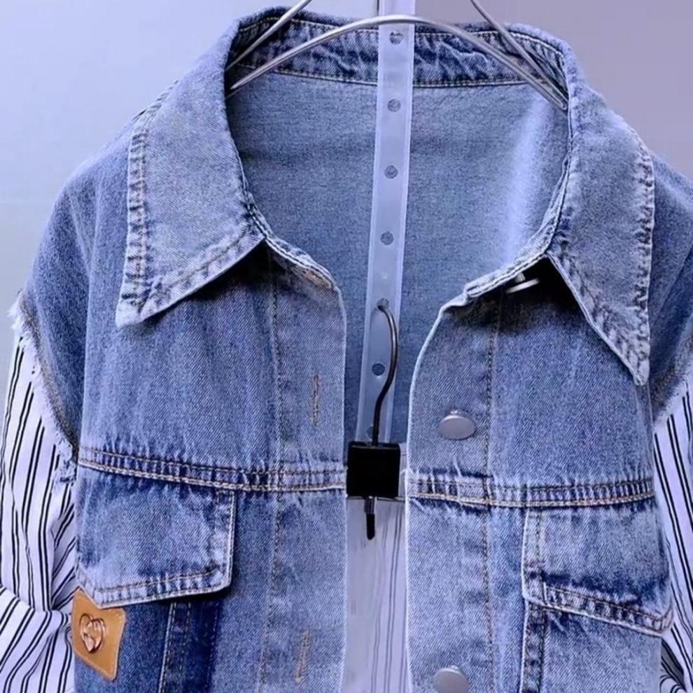 LADIES LONG SLEEVE DENIM TOP WHITE / STRIPED (SIZE M - 4XL)