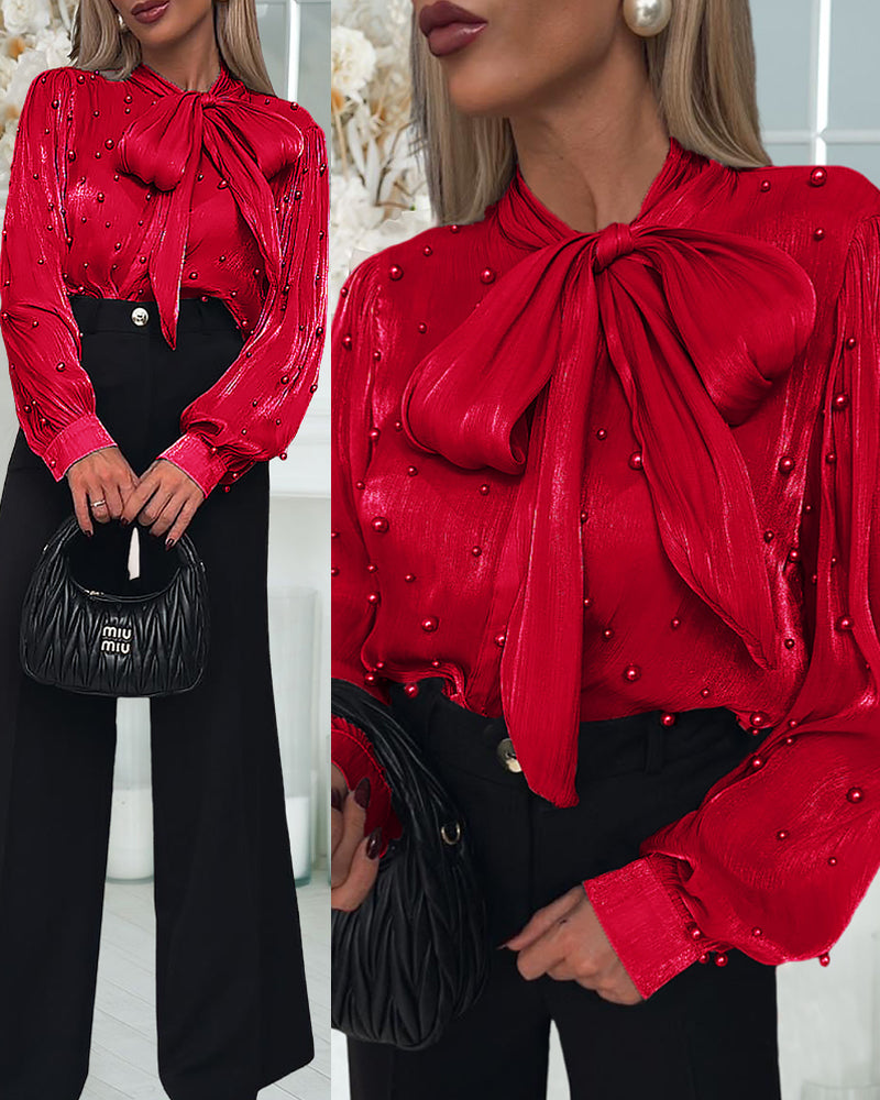 LADIES LONG SLEEVE BLOUSE TOP RED / WHITE (SIZE S - XL)