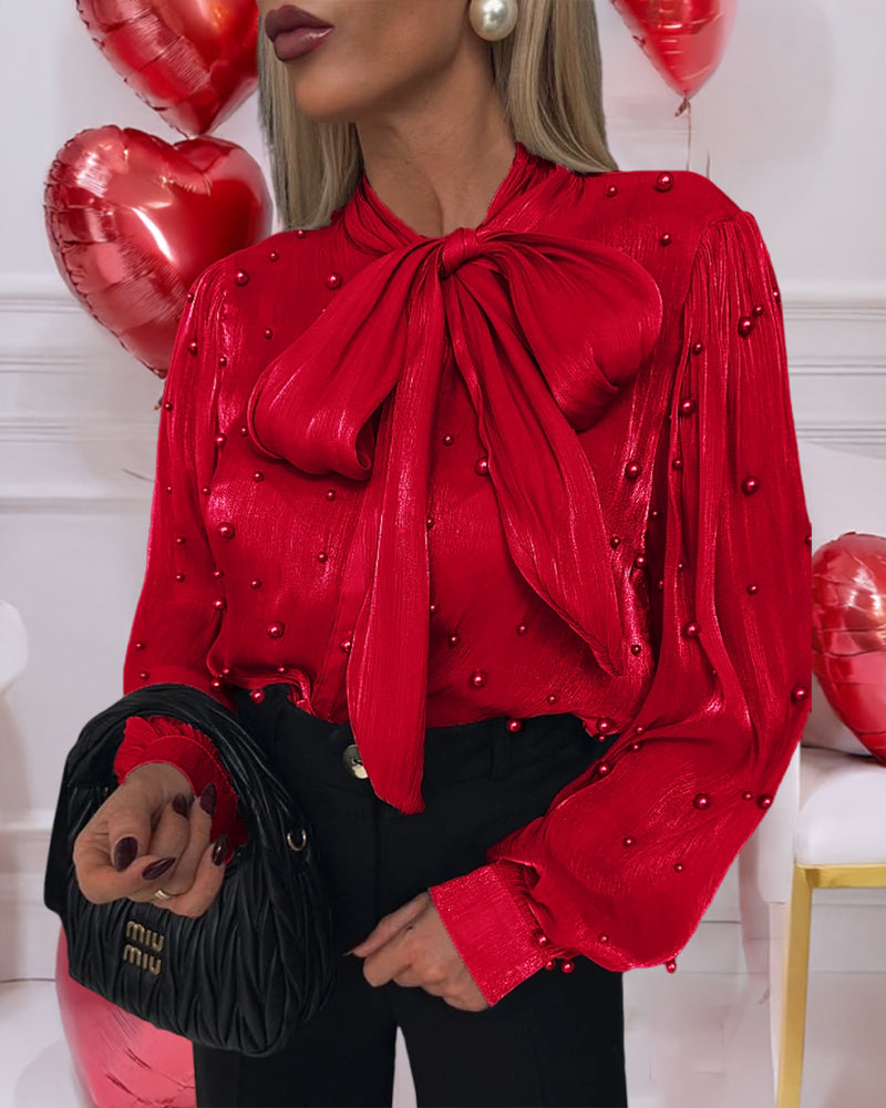LADIES LONG SLEEVE BLOUSE TOP RED / WHITE (SIZE S - XL)