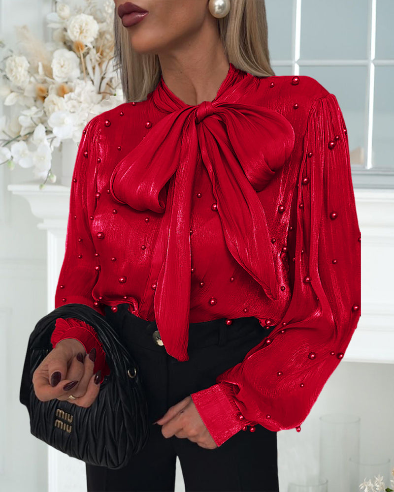 LADIES LONG SLEEVE BLOUSE TOP RED / WHITE (SIZE S - XL)