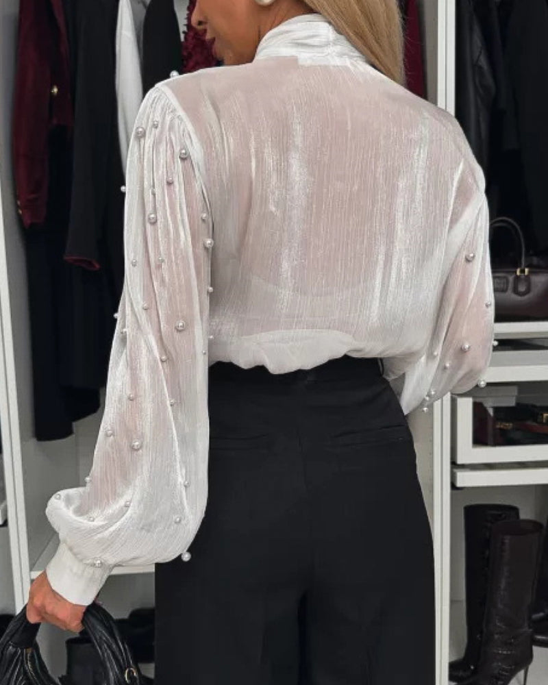 LADIES LONG SLEEVE BLOUSE TOP RED / WHITE (SIZE S - XL)