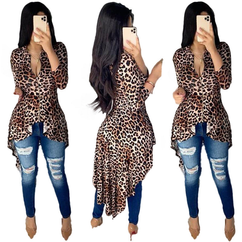 LADIES LONG SLEEVE DRESS / TOP LEOPARD (SIZE S - 2XL)