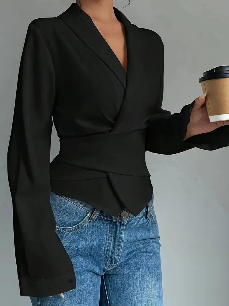 LADIES LONG SLEEVE TOP BLACK (SIZE S - 2XL)