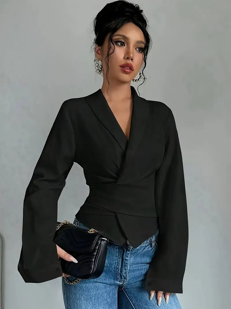 LADIES LONG SLEEVE TOP BLACK (SIZE S - 2XL)