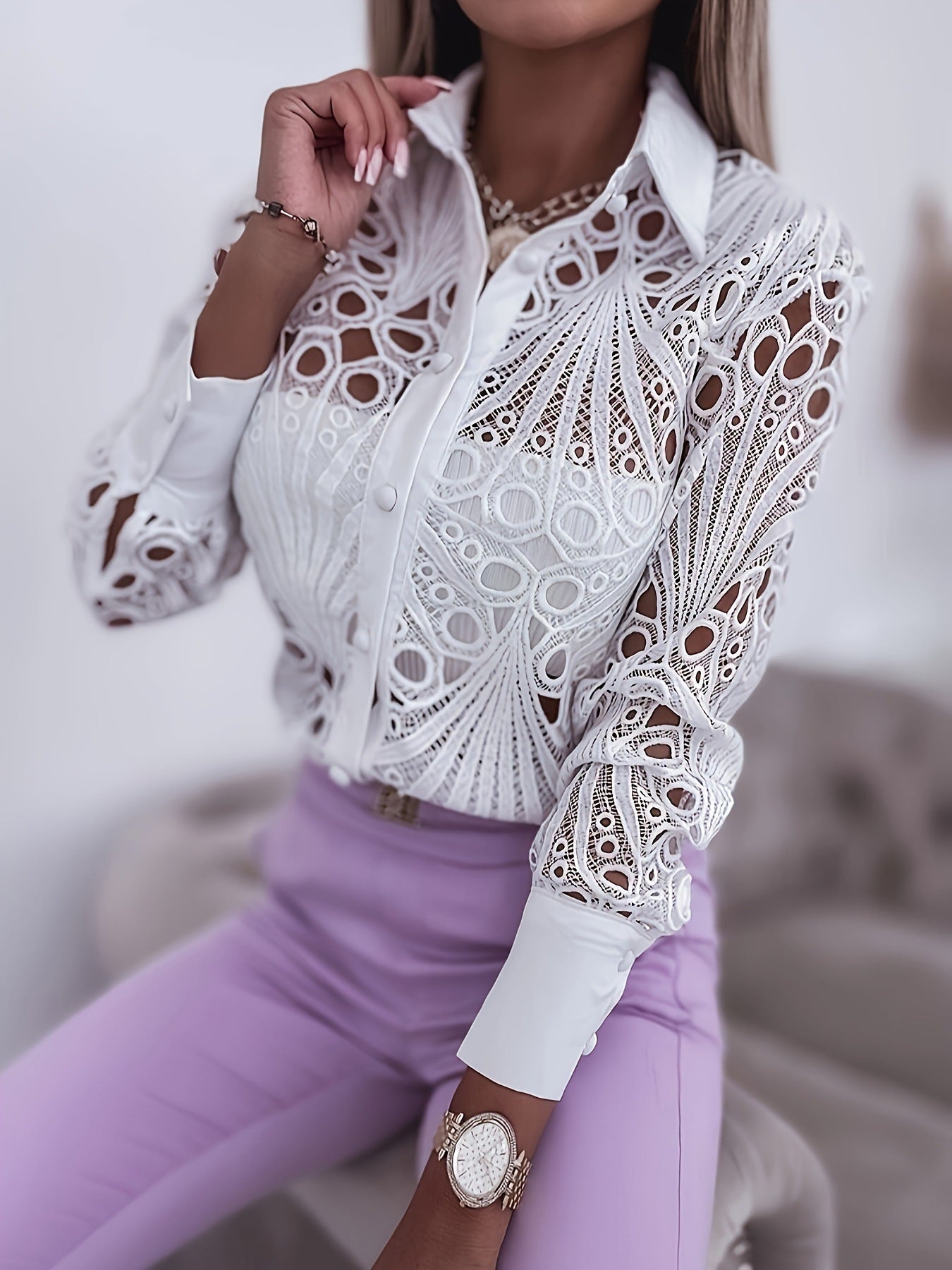 LADIES LONG SLEEVE SHIRT WHITE / BLACK / PINK (SIZE S - 2XL)