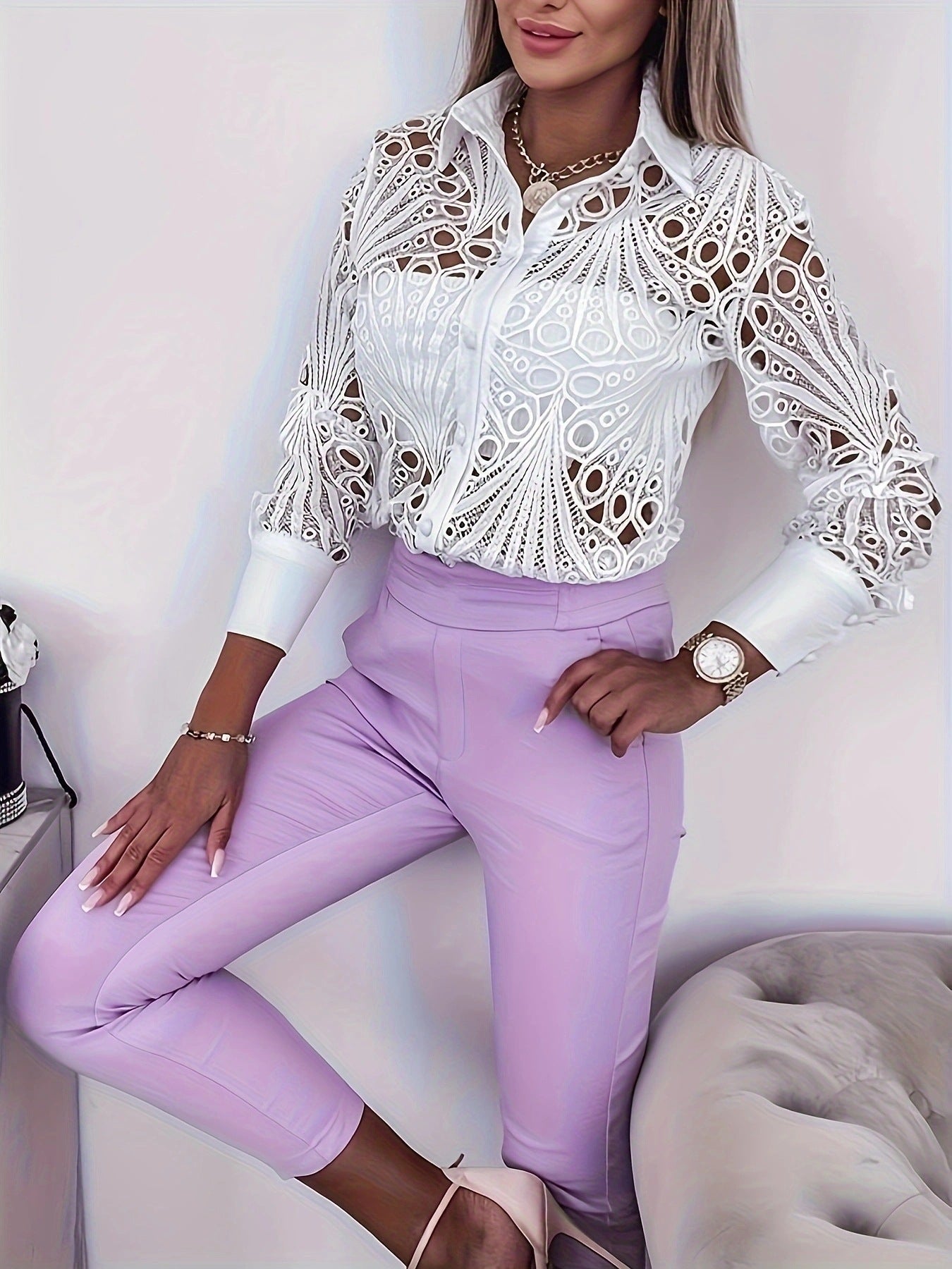 LADIES LONG SLEEVE SHIRT WHITE / BLACK / PINK (SIZE S - 2XL)