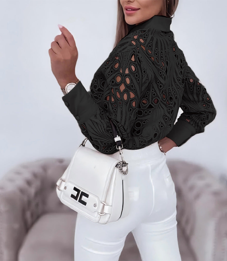 LADIES LONG SLEEVE SHIRT WHITE / BLACK / PINK (SIZE S - 2XL)
