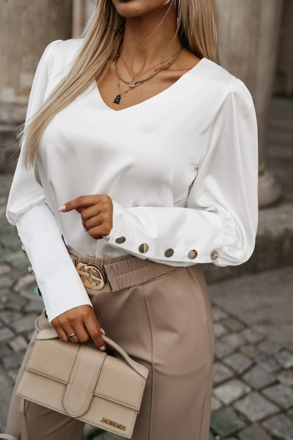 LADIES LONG SLEEVE SHIRT WHITE / BLACK (SIZE S - 2XL)