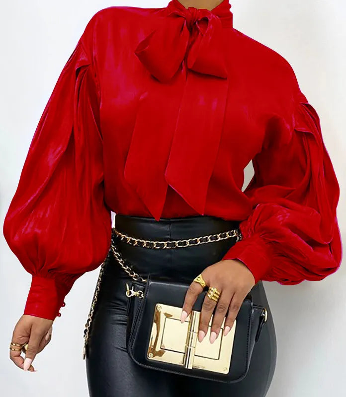 LADIES LONG SLEEVE BLOUSE YELLOW / RED / WHITE (SIZE M - XL)