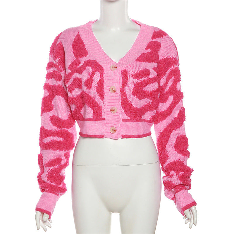LADIES LONG SLEEVE CROPPED SWEATER / CARDIGAN BLACK / PINK / RED / PURPLE / KHAKI / GREEN / BLUE (SIZE S - L)