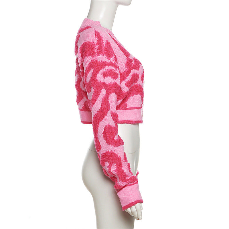 LADIES LONG SLEEVE CROPPED SWEATER / CARDIGAN BLACK / PINK / RED / PURPLE / KHAKI / GREEN / BLUE (SIZE S - L)