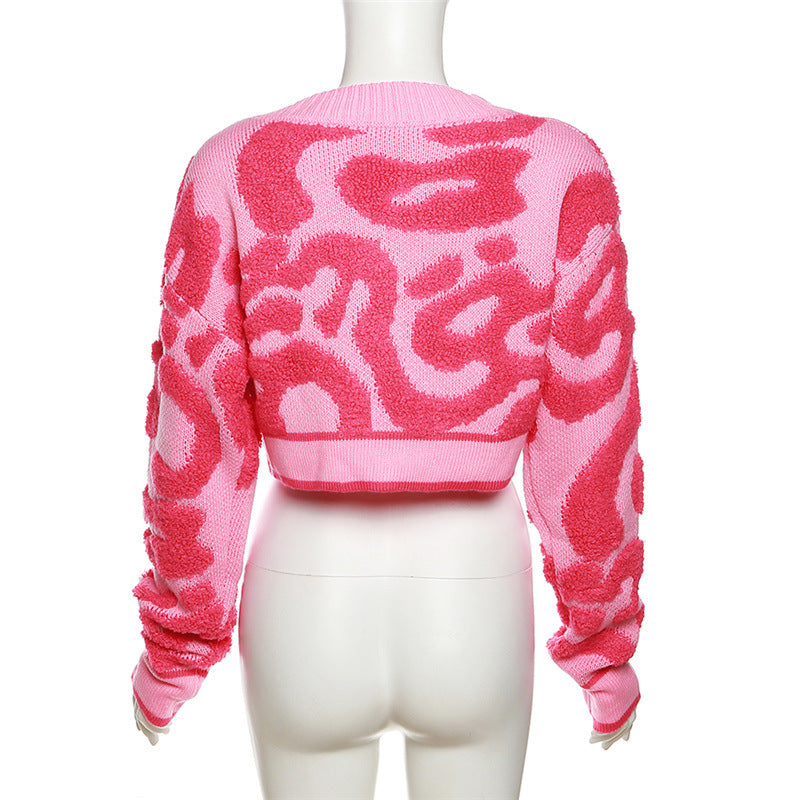 LADIES LONG SLEEVE CROPPED SWEATER / CARDIGAN PINK (SIZE S - L)