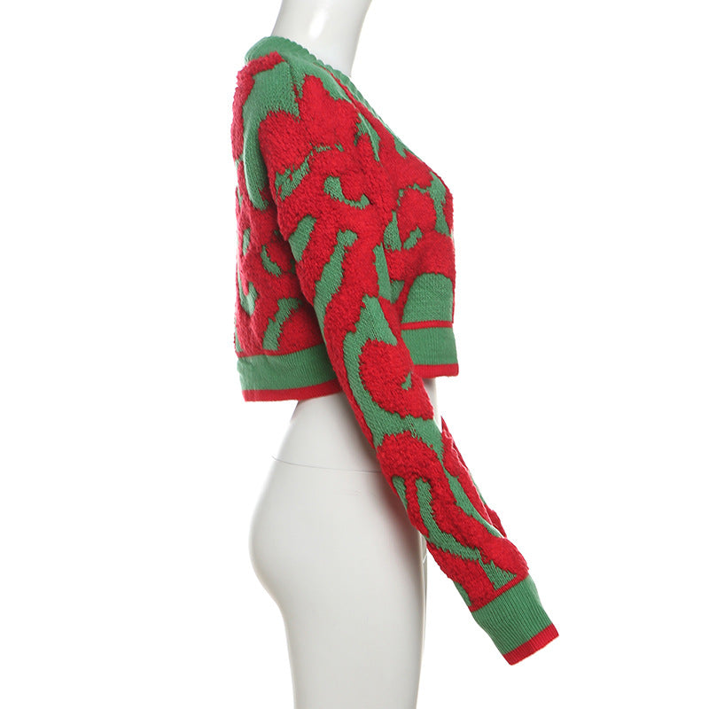 LADIES LONG SLEEVE CROPPED SWEATER / CARDIGAN BLACK / PINK / RED / PURPLE / KHAKI / GREEN / BLUE (SIZE S - L)