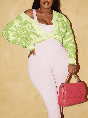 LADIES LONG SLEEVE CROPPED SWEATER / CARDIGAN BLACK / PINK / RED / PURPLE / KHAKI / GREEN / BLUE (SIZE S - L)