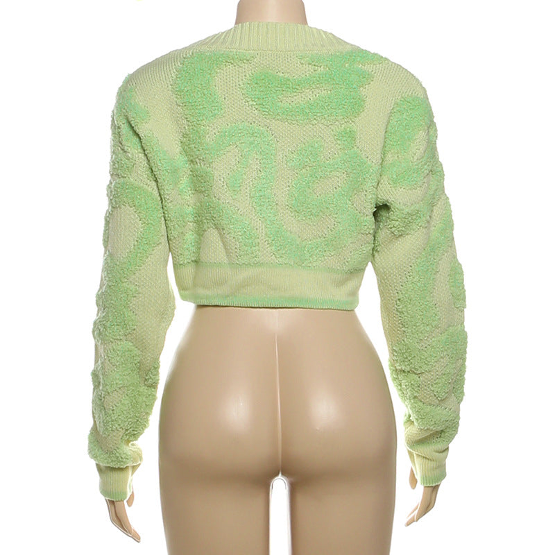 LADIES LONG SLEEVE CROPPED SWEATER / CARDIGAN BLACK / PINK / RED / PURPLE / KHAKI / GREEN / BLUE (SIZE S - L)