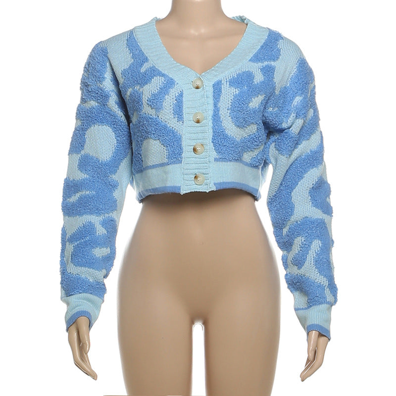 LADIES LONG SLEEVE CROPPED SWEATER / CARDIGAN BLACK / PINK / RED / PURPLE / KHAKI / GREEN / BLUE (SIZE S - L)