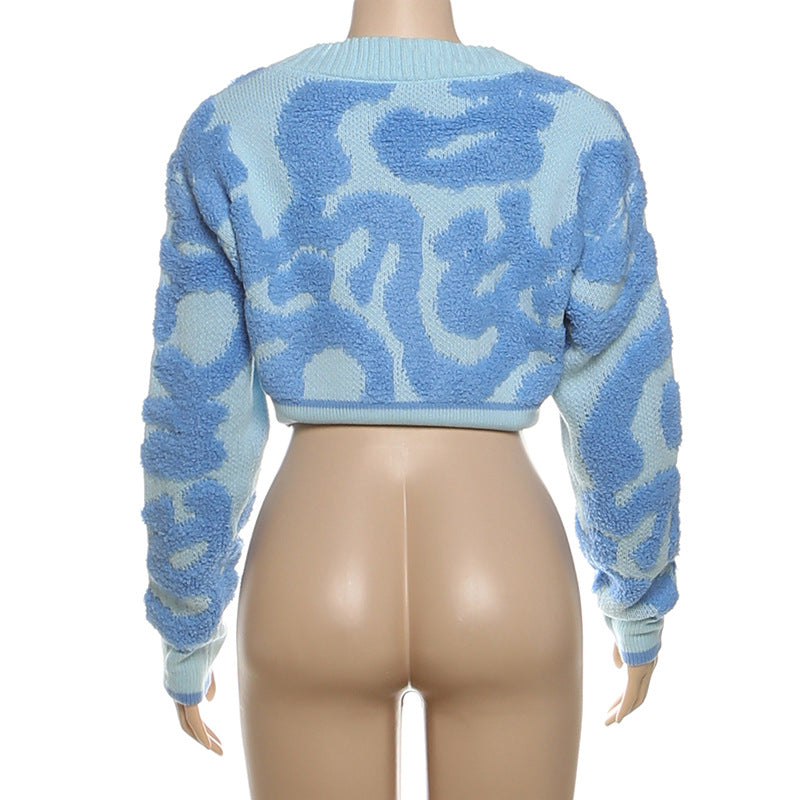 LADIES LONG SLEEVE CROPPED SWEATER / CARDIGAN BLACK / PINK / RED / PURPLE / KHAKI / GREEN / BLUE (SIZE S - L)