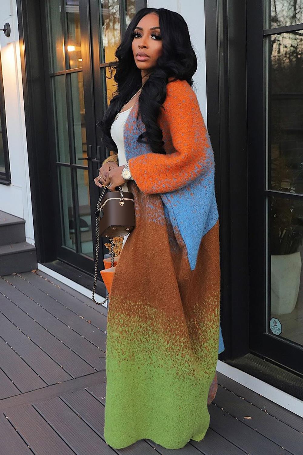 LADIES LONG SLEEVE KNITTED COAT MULTICOLOUR (FREE SIZE)
