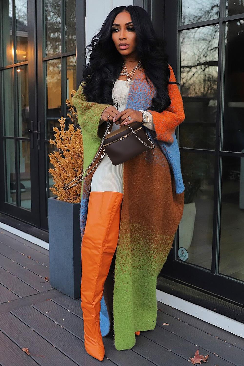 LADIES LONG SLEEVE KNITTED COAT MULTICOLOUR (FREE SIZE)