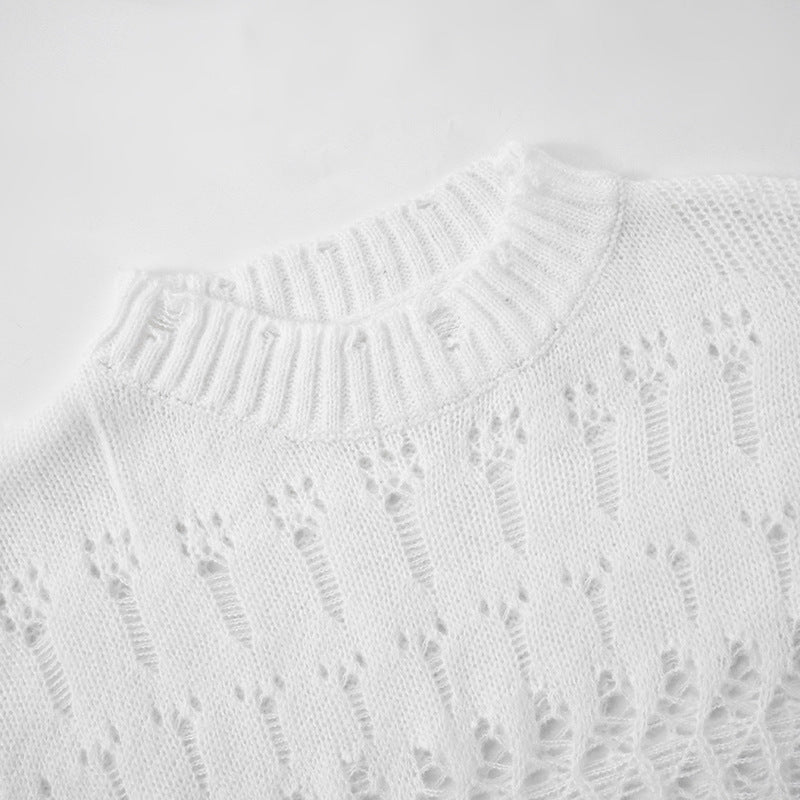 LADIES LONG SLEEVE DISTRESSED KNITTED SWEATER WHITE (SIZE S - L)