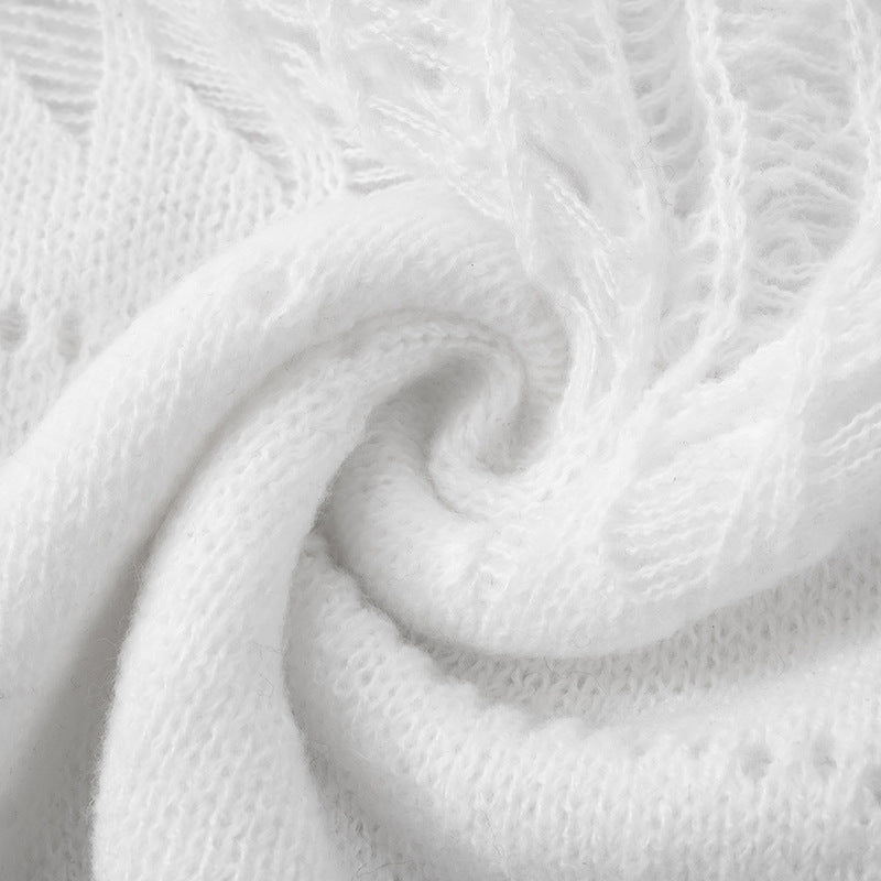 LADIES LONG SLEEVE DISTRESSED KNITTED SWEATER WHITE (SIZE S - L)