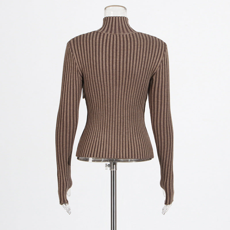LADIES LONG SLEEVE KNITTED TOP BROWN / BLACK / WHITE (FREE SIZE)