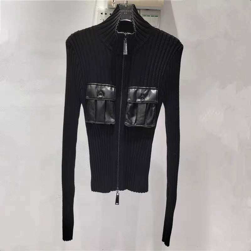 LADIES LONG SLEEVE KNITTED TOP BROWN / BLACK / WHITE (FREE SIZE)