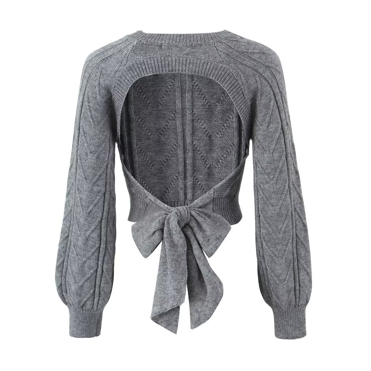 LADIES BACKLESS SWEATER TOP GRAY / WHITE (SIZE S / M)