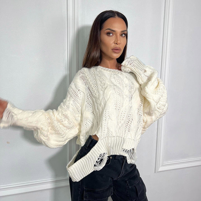 LADIES LONG SLEEVE SWEATER WHITE (SIZE S - L)