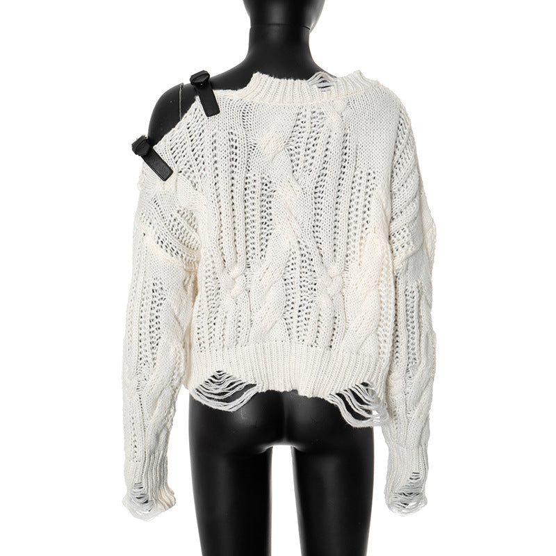 LADIES LONG SLEEVE SWEATER WHITE (SIZE S - L)