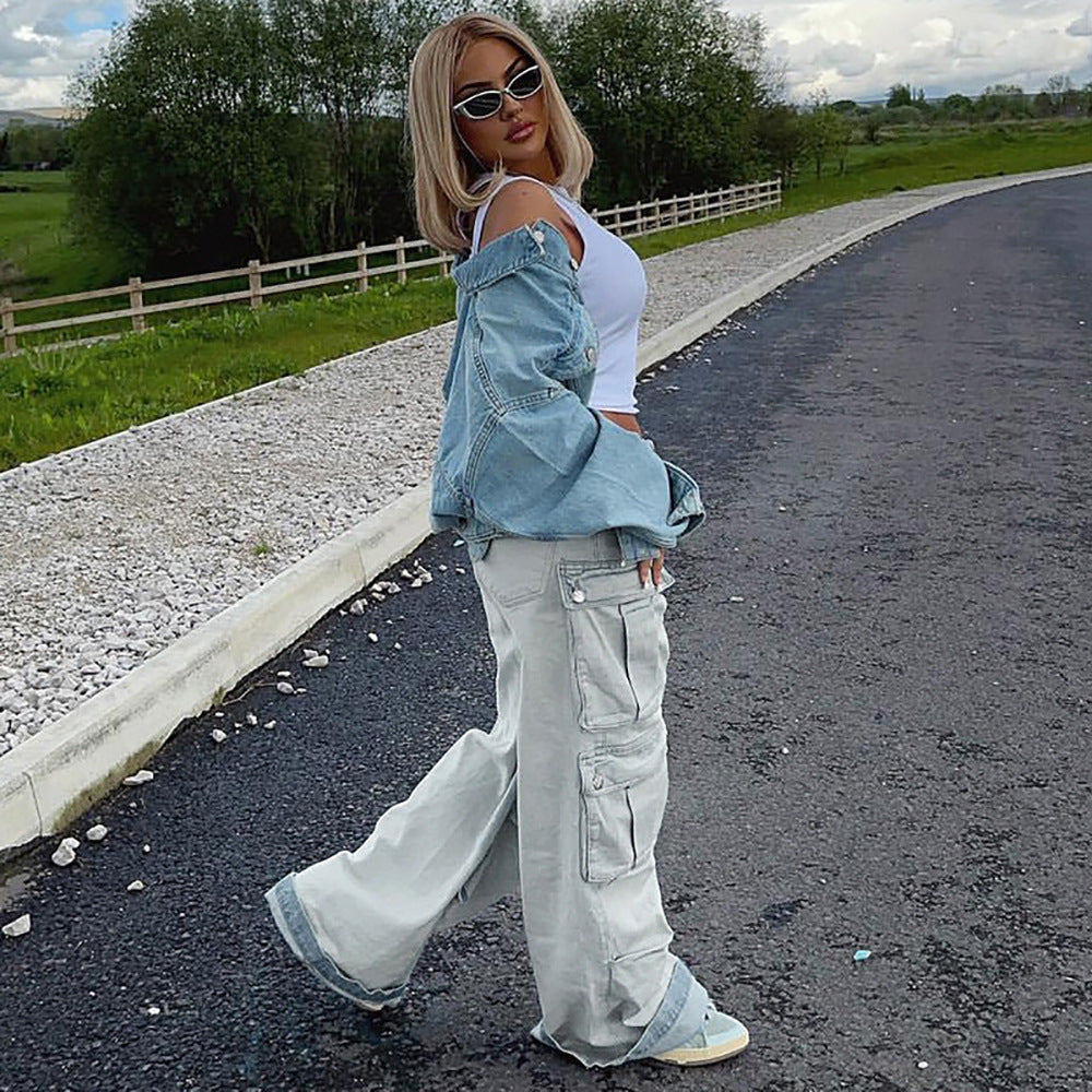 LADIES CARGO PANTS LIGHT BLUE (SIZE S - 3XL)