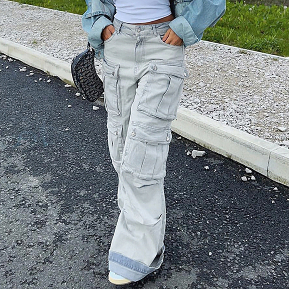 LADIES CARGO PANTS LIGHT BLUE (SIZE S - 3XL)