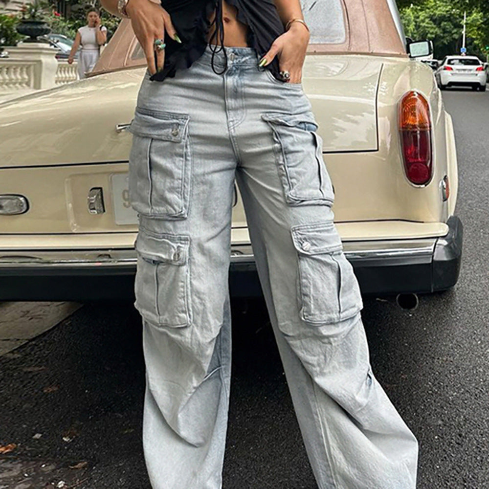 LADIES CARGO PANTS LIGHT BLUE (SIZE S - 3XL)