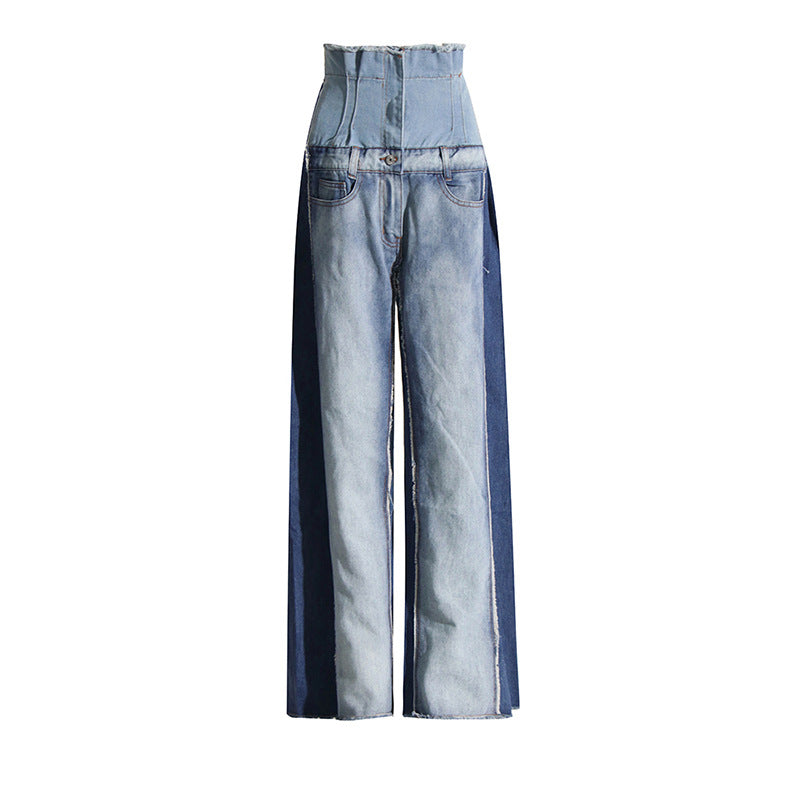 LADIES HIGH WAIST WIDE LEG JEANS BLUE DENIM (SIZE S - 2XL)