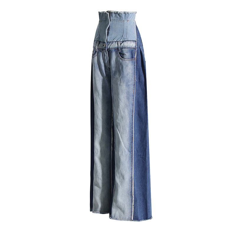 LADIES HIGH WAIST WIDE LEG JEANS BLUE DENIM (SIZE S - 2XL)