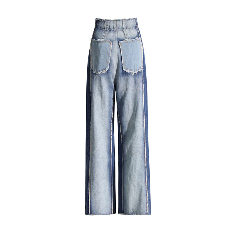 LADIES HIGH WAIST WIDE LEG JEANS BLUE DENIM (SIZE S - 2XL)