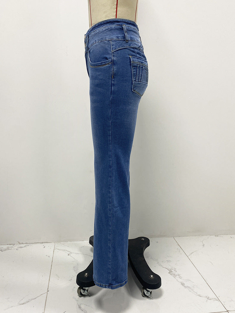 LADIES HIGH WAIST JEANS BLUE DENIM (SIZE S - 2XL)