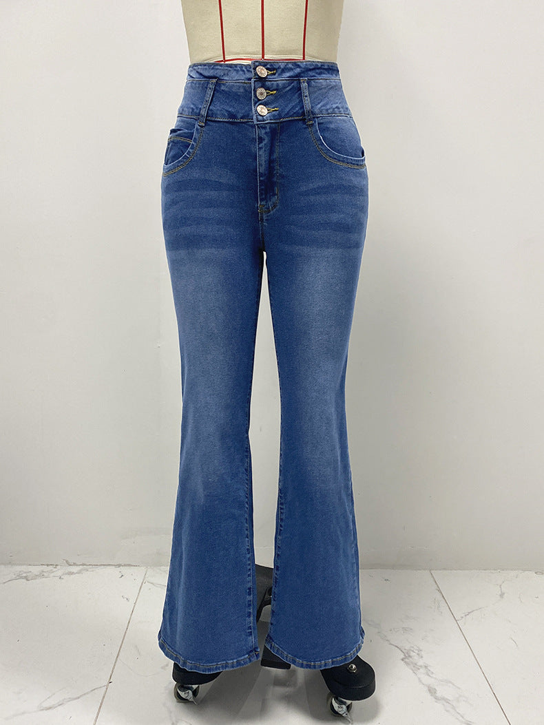 LADIES HIGH WAIST JEANS BLUE DENIM (SIZE S - 2XL)