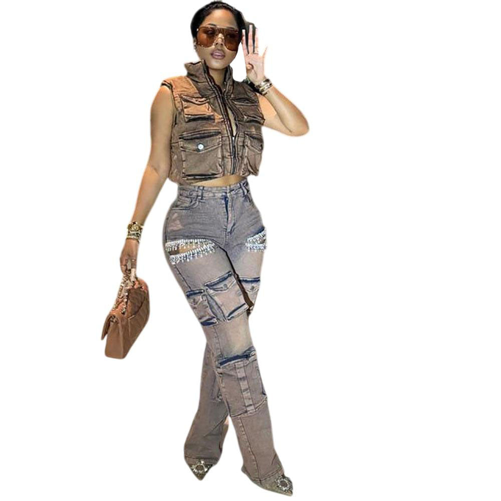 LAIES CARGO JEANS GRAY (SIZE S - 3XL)