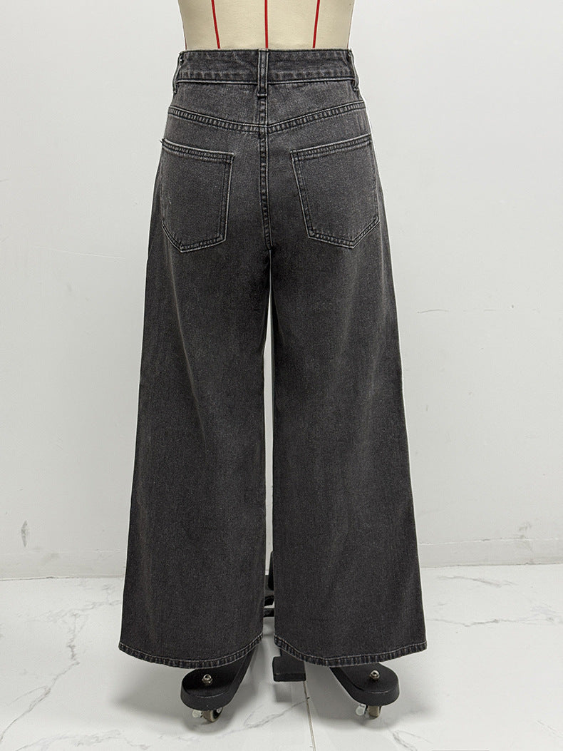LADIES WIDE LEG JEANS GRAY (SIZE S - 2XL)