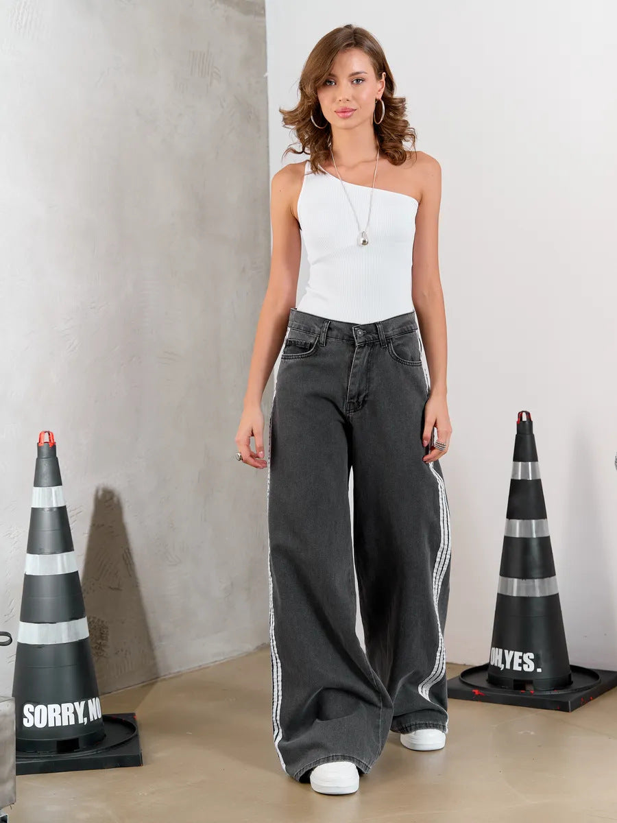 LADIES WIDE LEG JEANS GRAY (SIZE S - 2XL)