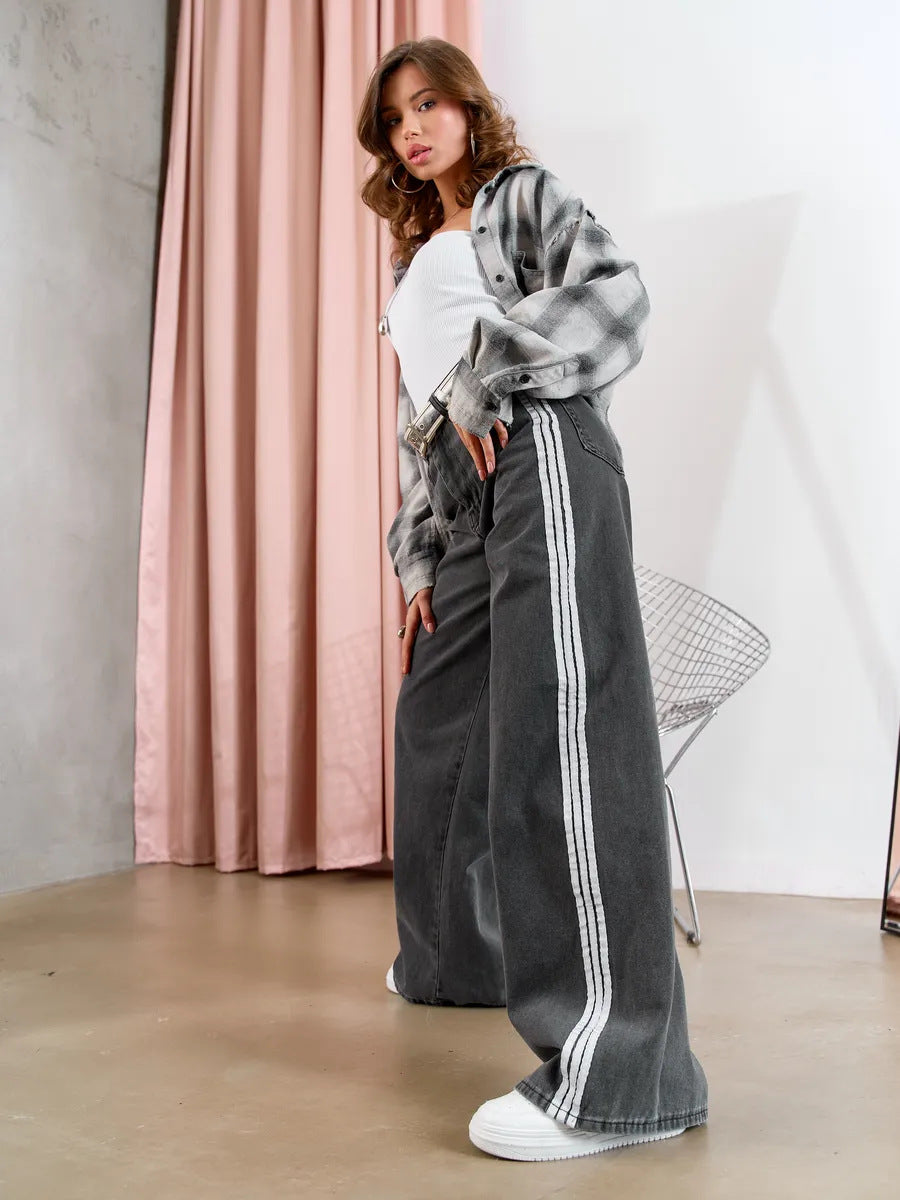 LADIES WIDE LEG JEANS GRAY (SIZE S - 2XL)