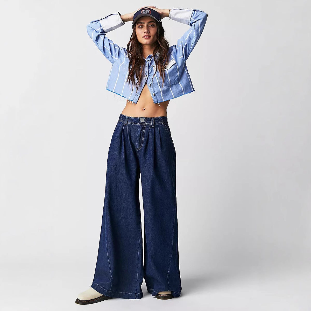LADIES WIDE LEG JEANS DARK BLUE / LIGHT BLUE / OFF-WHITE / ORANGE / BLACK (SIZE XS - L)