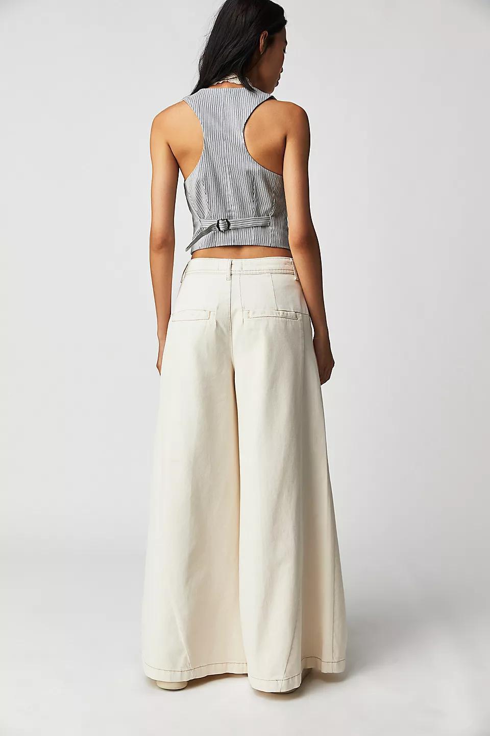 LADIES WIDE LEG JEANS DARK BLUE / LIGHT BLUE / OFF-WHITE / ORANGE / BLACK (SIZE XS - L)