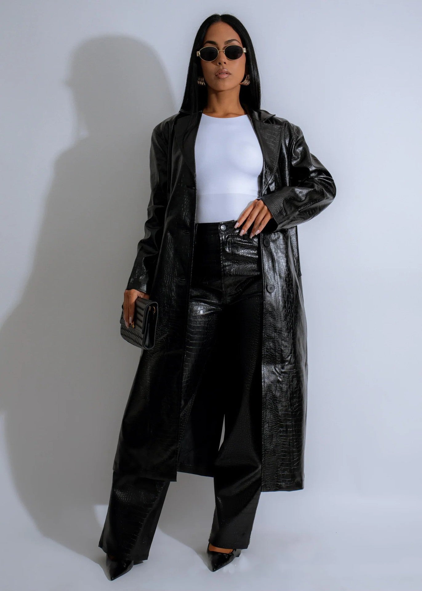 LADIES PU LEATHER PANTS BLACK / GOLD (SIZE S - 2XL)